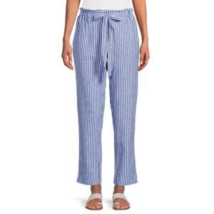 NWT Beach Lunch Lounge Giavanna Pant S Linen Cotton Paperbag Blue Stripe Pull On